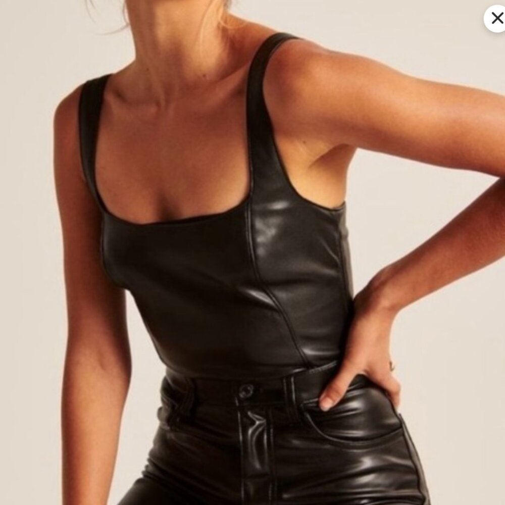 Abercrombie & Fitch Faux Leather Fitted Crop Top
